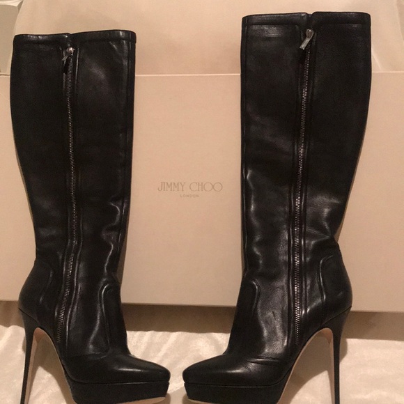 JIMMY CHOO BLACK LEATHER BOOTS - Picture 2 of 8